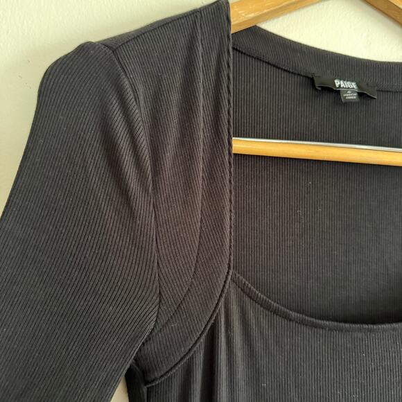 PAIGE | Black Nieve RIbbed Cotton Blend Square Neck Midi Dress | Size 4 *no belt - Picture 7 of 7